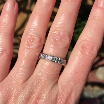 Vintage 18ct white gold diamond half eternity wedding ring 1.00ct