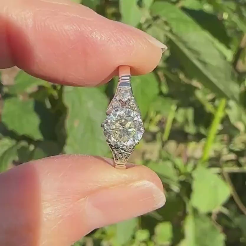 Antique old European cut diamond solitaire ring ~ 18ct white gold 0.80ct ~ With Valuation.