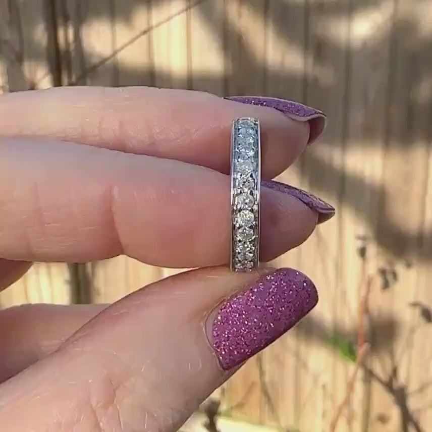 Vintage white gold pavé set Natural Diamond full eternity ring 0.90ct ~ wedding band