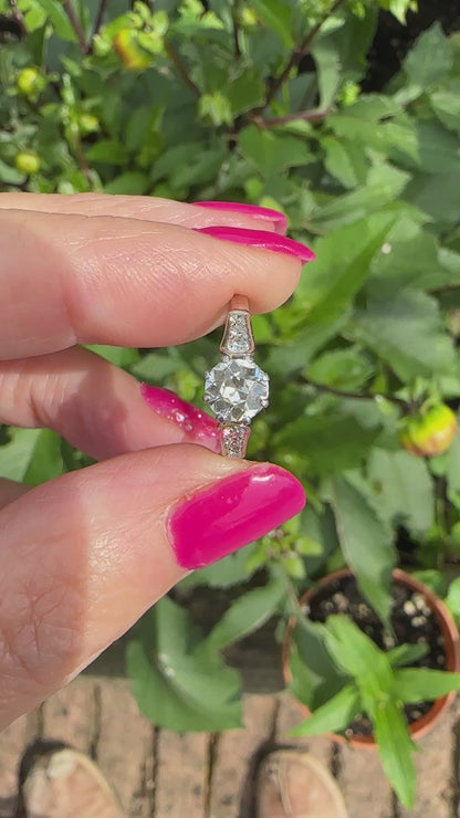 Antique 18ct white gold platinum old European cut diamond solitaire ring 0.64ct + Valuation.