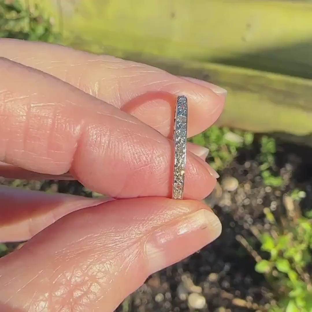 Antique platinum Diamond full Eternity Ring - Narrow 2mm Wedding Band 1920s, Size O - 7