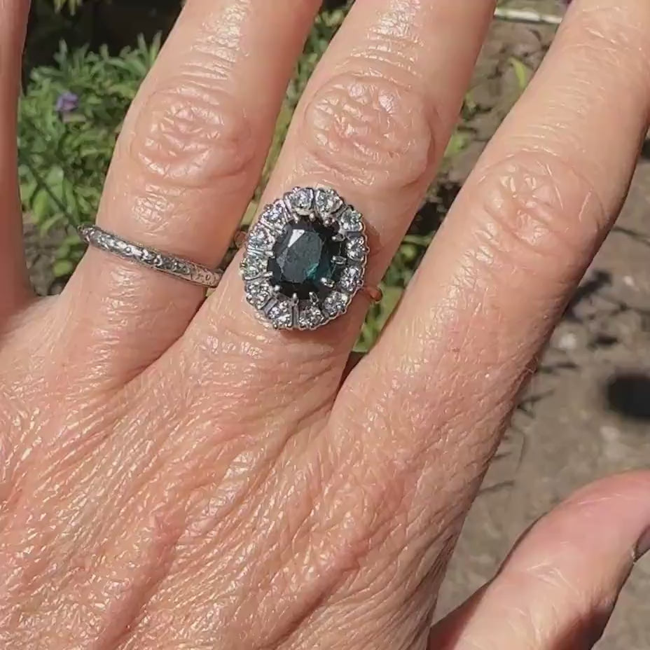 Vintage 18ct sapphire & diamond oval cluster ring - Iconic Princess of Wales ring