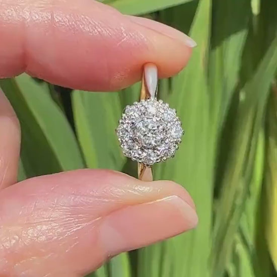 Antique 18ct Platinum old cut diamond halo cluster ring 0.75ct