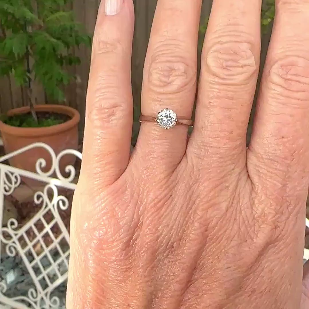 Vintage 18ct white gold brilliant cut natural diamond solitaire ring 0.75ct