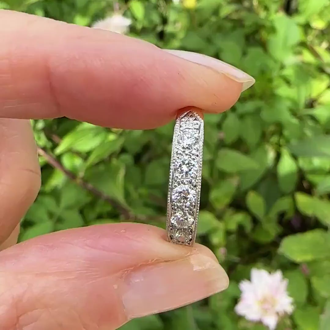 Vintage natural Diamond pave set half eternity wedding ring 9ct gold 0.55ct