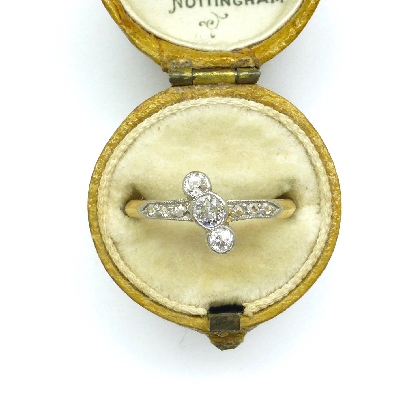 Antique Edwardian 18ct old cut diamond trilogy ring c1910's