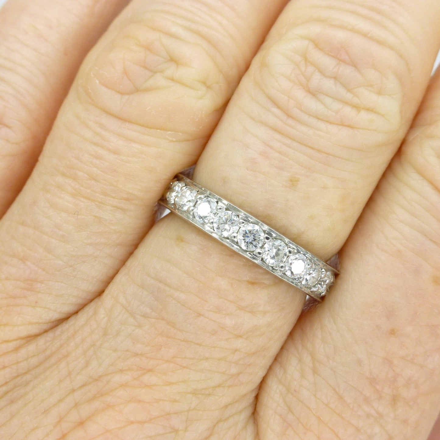 Vintage full hoop diamond wedding band 1.84 carat ~ Art Deco style Eternity ring ~ M 1/2 ~ 6.25