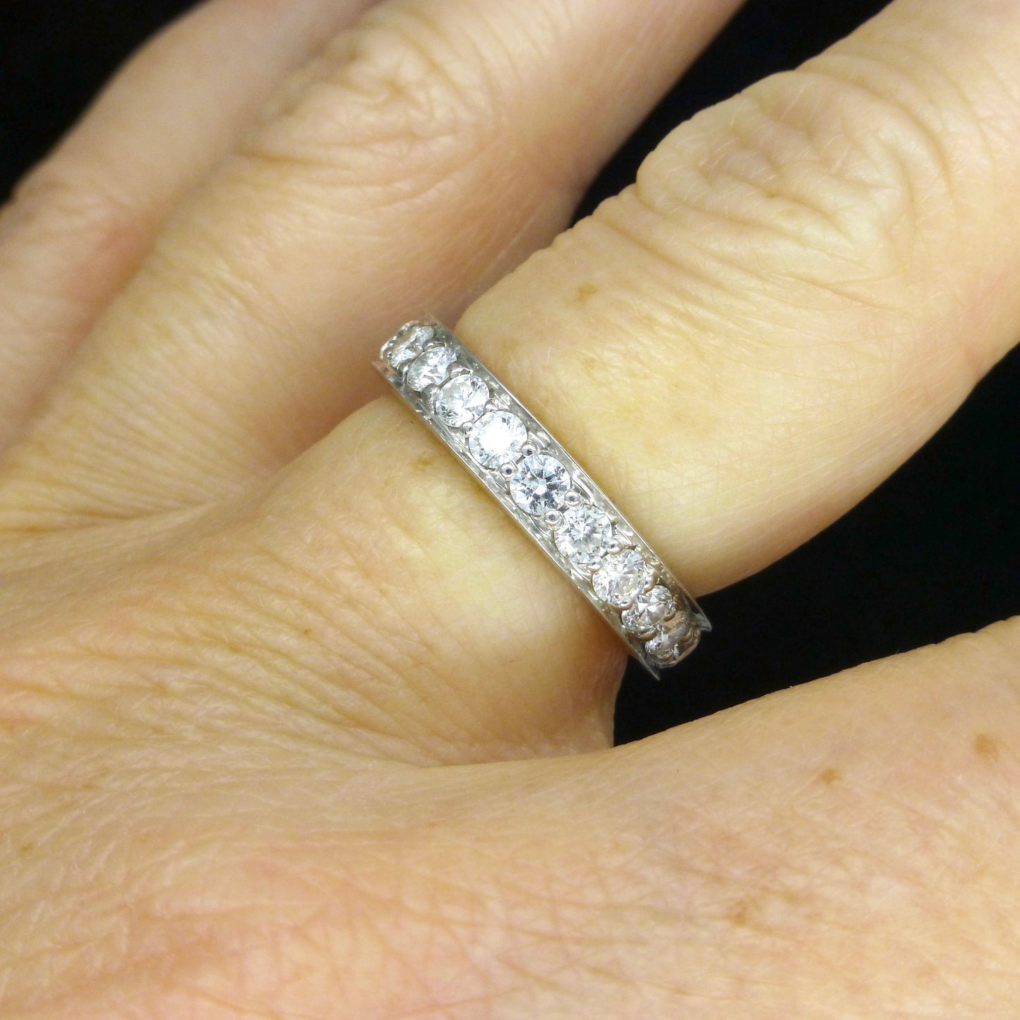 Vintage full hoop diamond wedding band 1.84 carat ~ Art Deco style Eternity ring ~ M 1/2 ~ 6.25