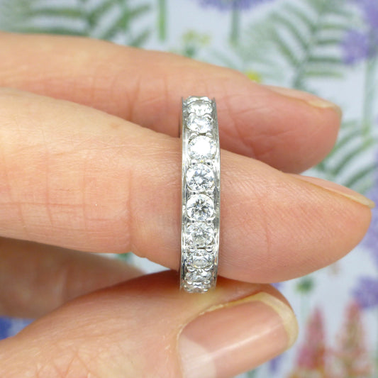 Vintage full hoop diamond wedding band 1.84 carat ~ Art Deco style Eternity ring ~ M 1/2 ~ 6.25