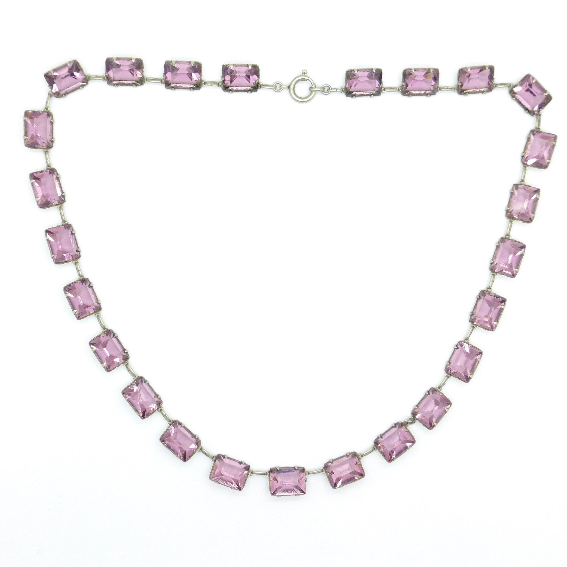 Vintage Art Deco lilac/purple glass open back rivière necklace c1920&#39;s