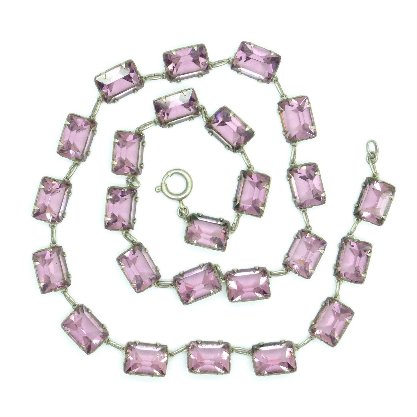 Vintage Art Deco lilac/purple glass open back rivière necklace c1920&#39;s