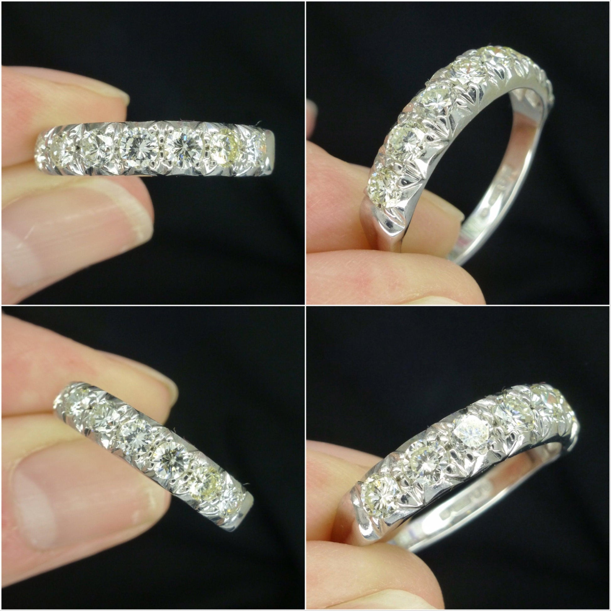 Vintage 18ct white gold seven stone diamond half eternity wedding band 0.85ct