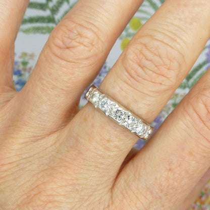 Vintage 18ct white gold diamond half eternity wedding ring 1.00ct ~ seven stone band