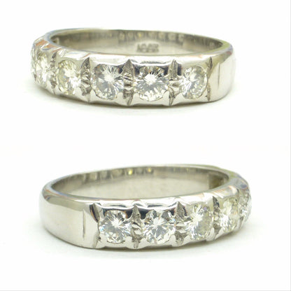 Vintage 18ct white gold diamond half eternity wedding ring 1.00ct ~ seven stone band