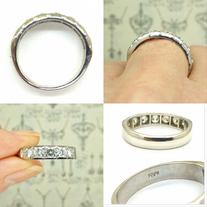 Vintage 18ct white gold diamond half eternity wedding ring 1.00ct ~ seven stone band