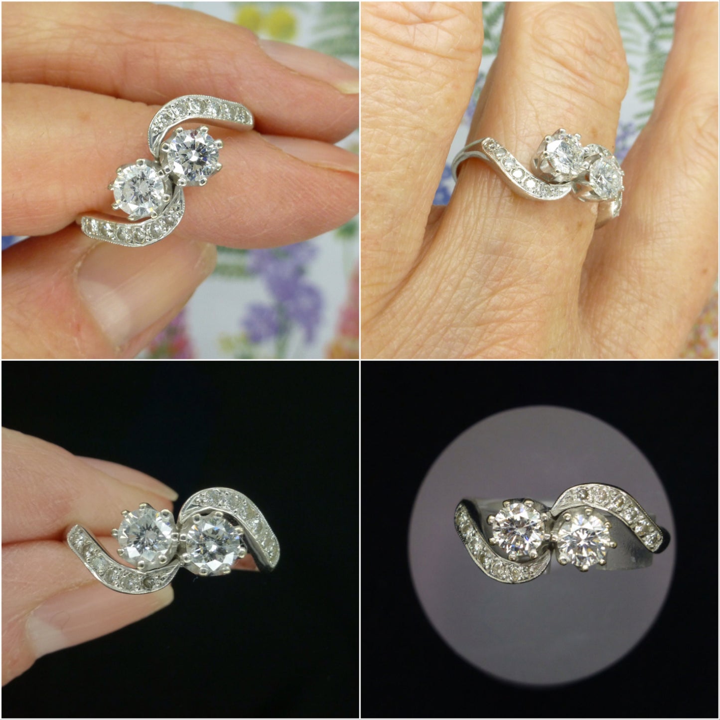 Vintage 18ct white gold two stone diamond ring ~ Moi et Toi ring