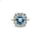Vintage 18ct white gold cushion cut Aquamarine & Diamond halo cluster ring