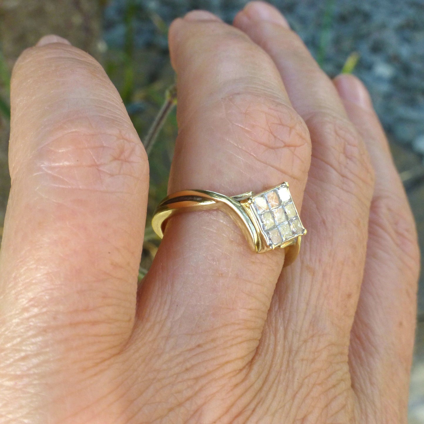 Vintage 9ct gold princess cut diamond cluster dress ring 0.54ct