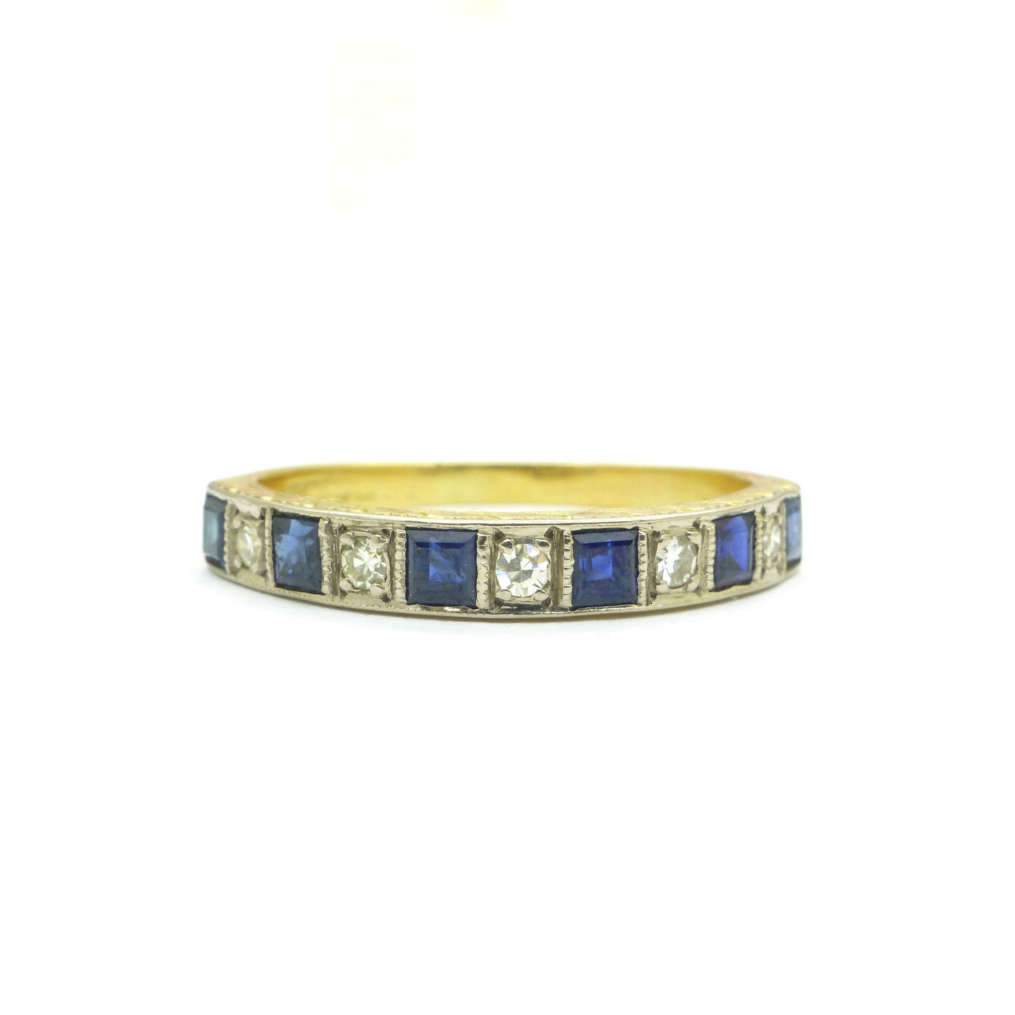 Vintage Art Deco 18ct sapphire Diamond half eternity ring wedding band