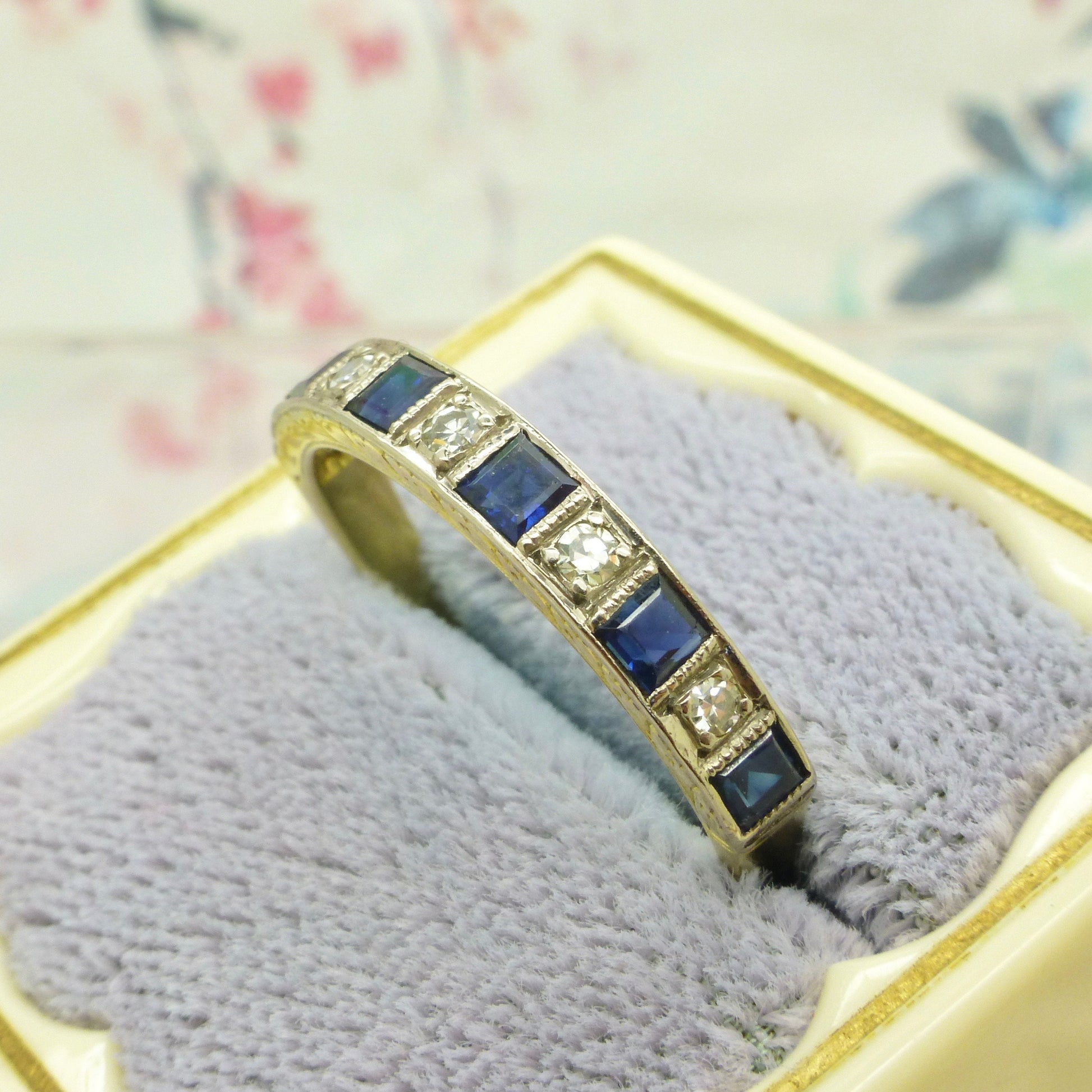 Vintage Art Deco 18ct sapphire Diamond half eternity ring wedding band