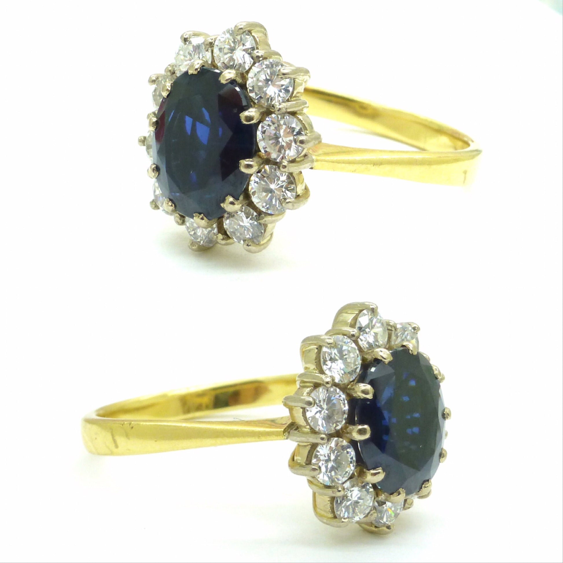 Vintage 18ct sapphire & diamond oval cluster engagement ring ~ With Independent Valuation