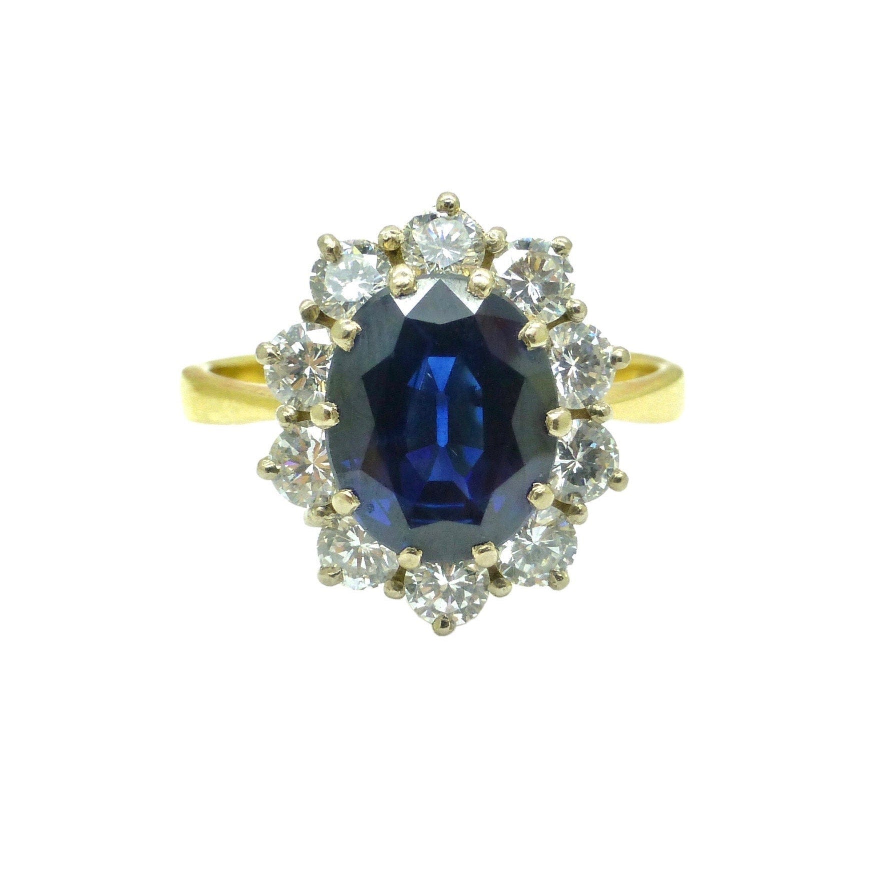 Vintage 18ct sapphire & diamond oval cluster engagement ring ~ With Independent Valuation