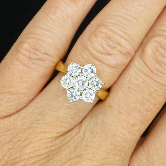 Vintage 18ct gold diamond cluster engagement ring 1.50 carat ~ Independent Valuation