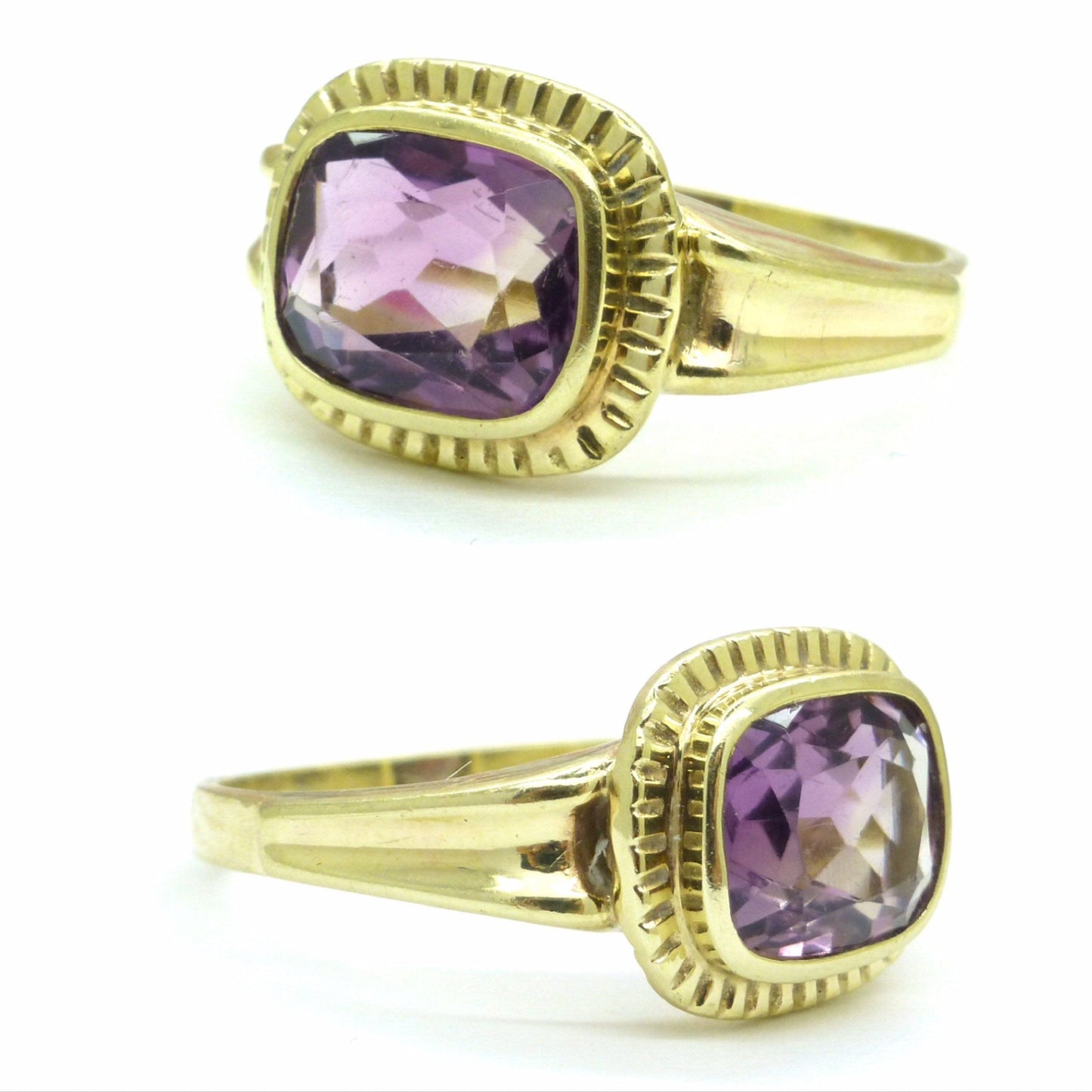 Vintage 9ct gold cushion cut Amethyst solitaire ring