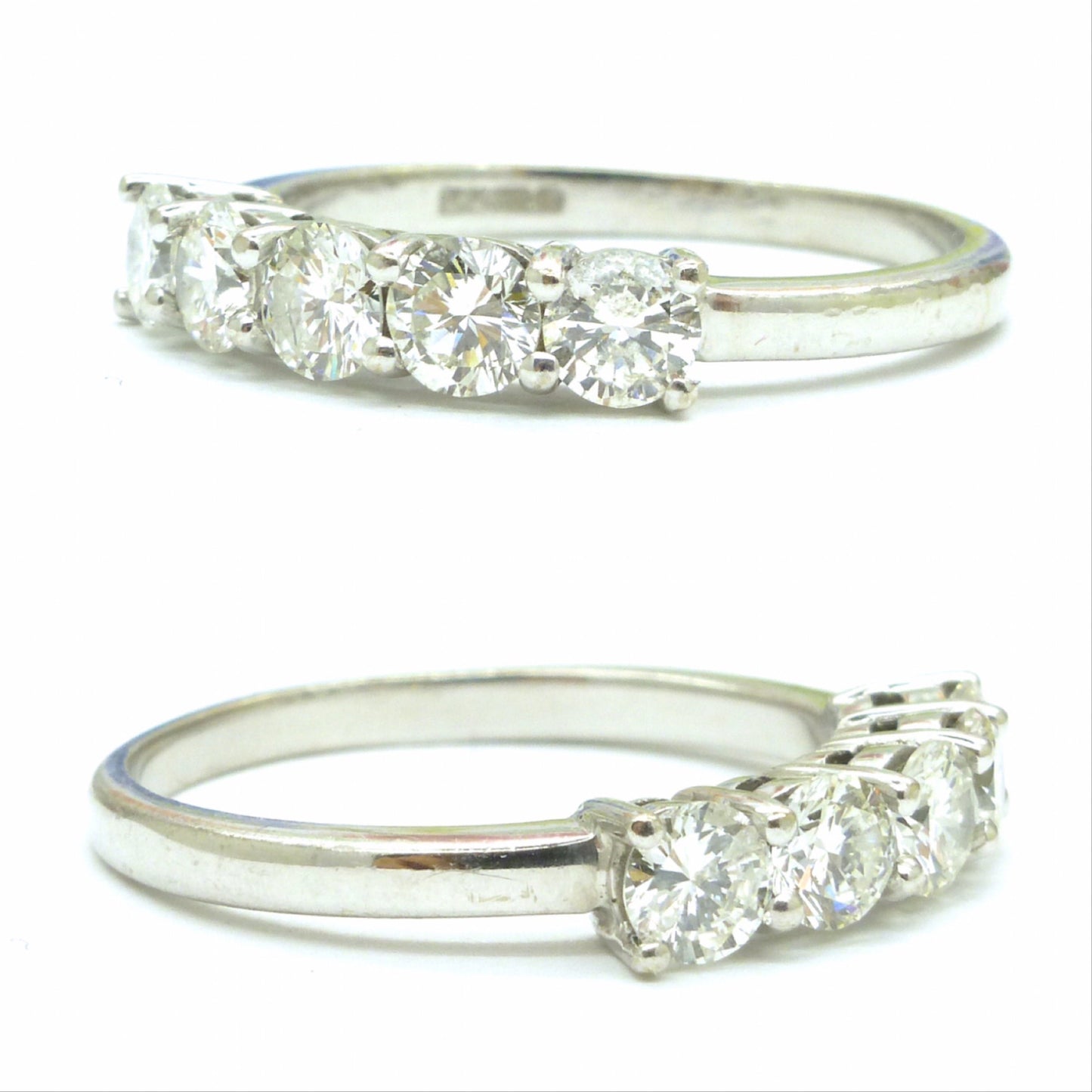 Vintage 18ct white gold five stone diamond ring 1.00 carat ~ eternity wedding band