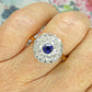 Antique Art Deco 18ct platinum sapphire & diamond halo cluster ring c1920's