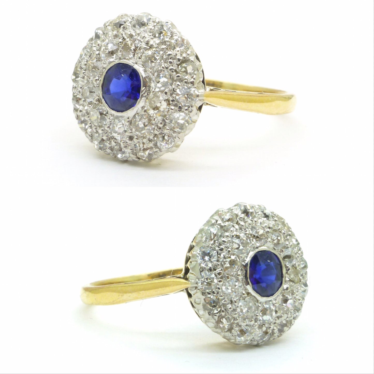 Antique Art Deco 18ct platinum sapphire & diamond halo cluster ring c1920's