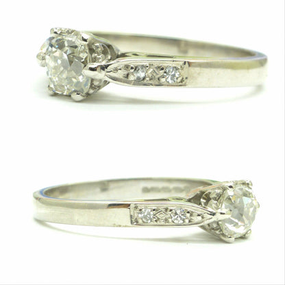 Vintage 18ct white gold old mine cut diamond solitaire ring