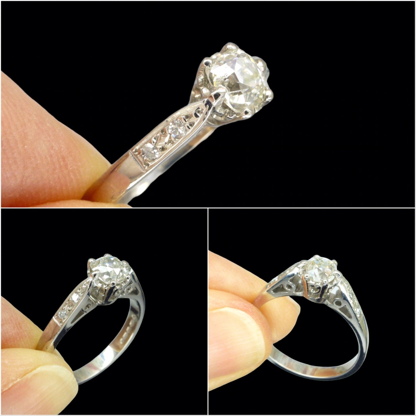 Vintage 18ct white gold old mine cut diamond solitaire ring