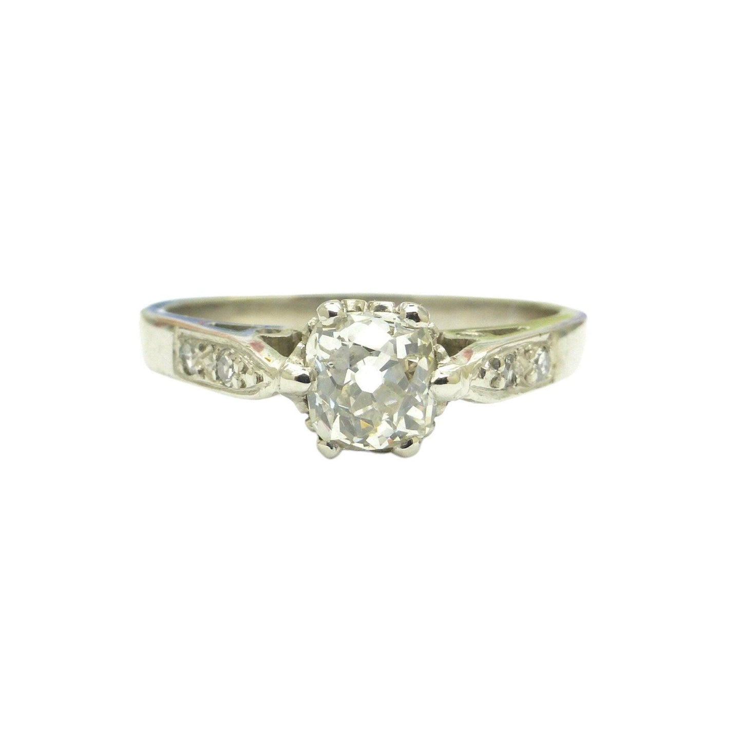 Vintage 18ct white gold old mine cut diamond solitaire ring