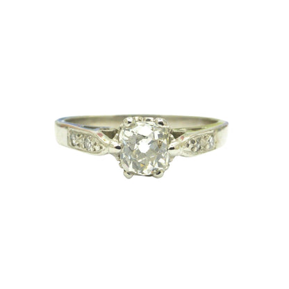 Vintage 18ct white gold old mine cut diamond solitaire ring