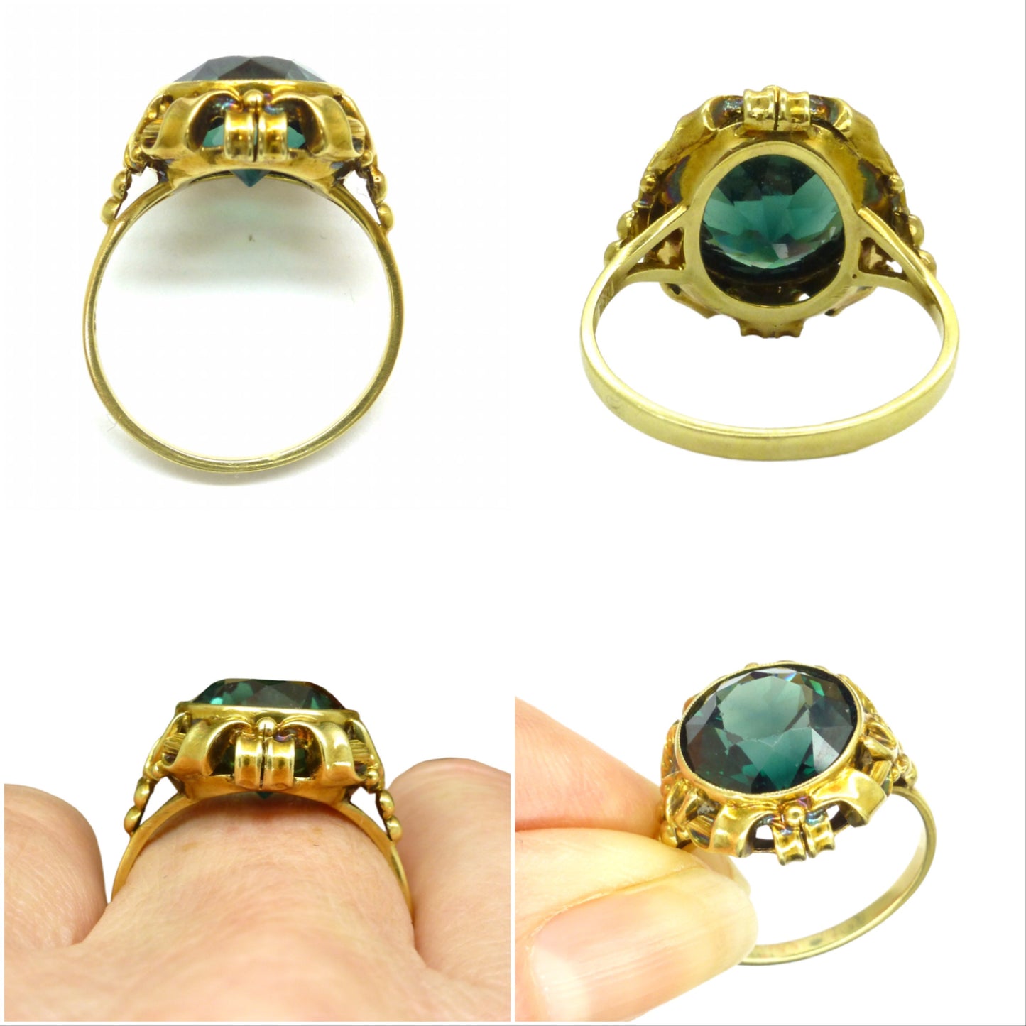Vintage 14ct gold Synthetic green Tourmaline/Spinel dress ring c1960's