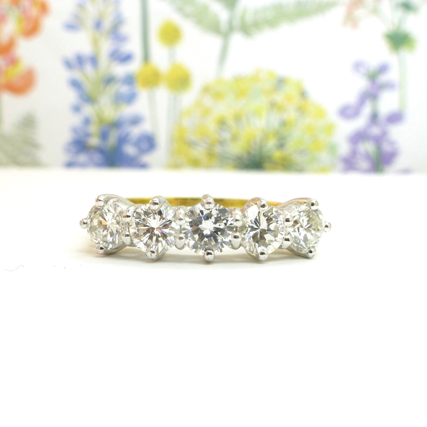 Stunning Vintage 18ct gold five stone diamond ring 1.62 carat ~ with appraisal