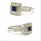 Vintage 9ct white gold Art Deco style sapphire Diamond cluster ring