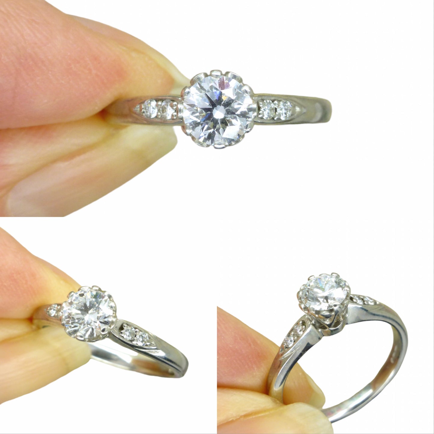 Vintage 9ct white gold diamond solitaire engagement ring G/H VS1/2 ~ 0.55ct
