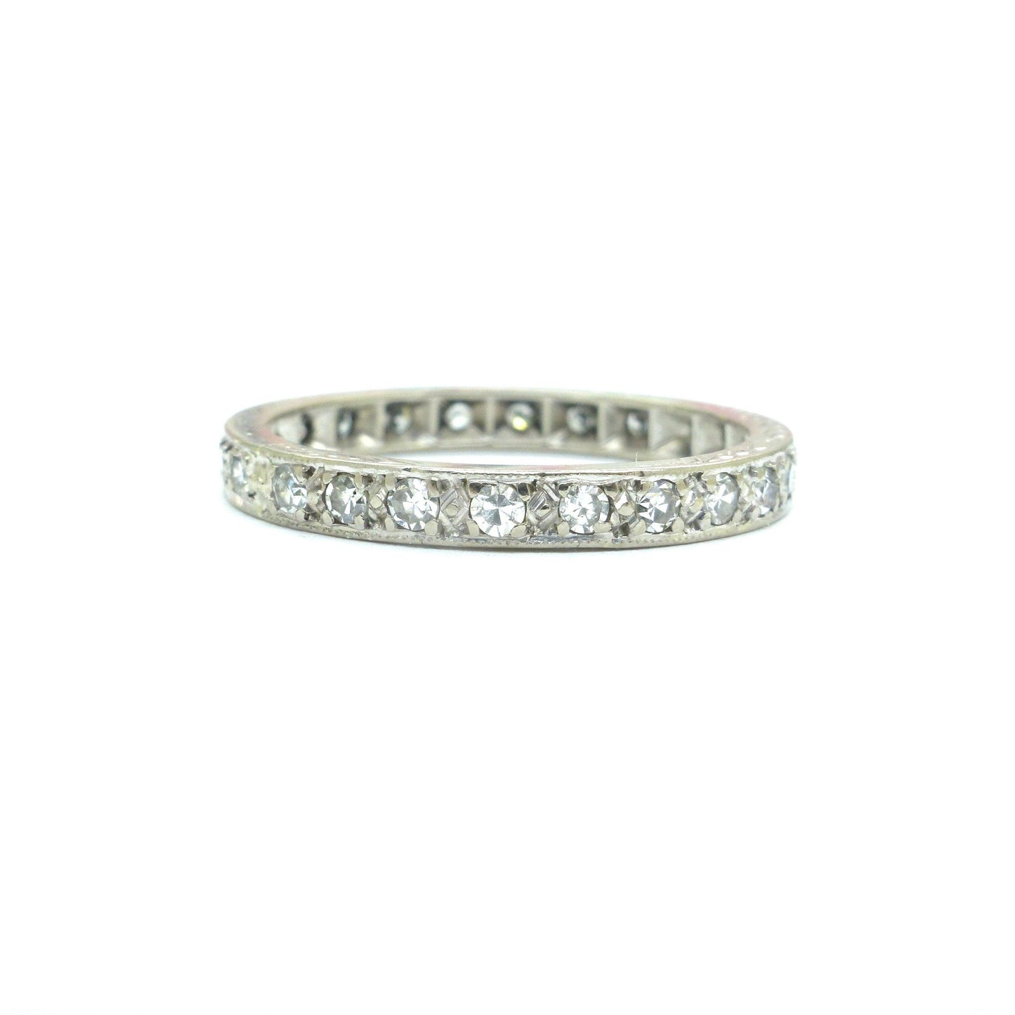 Art Deco 18ct white gold Diamond full eternity wedding band 0.75ct 1920's~Size P / 7.5