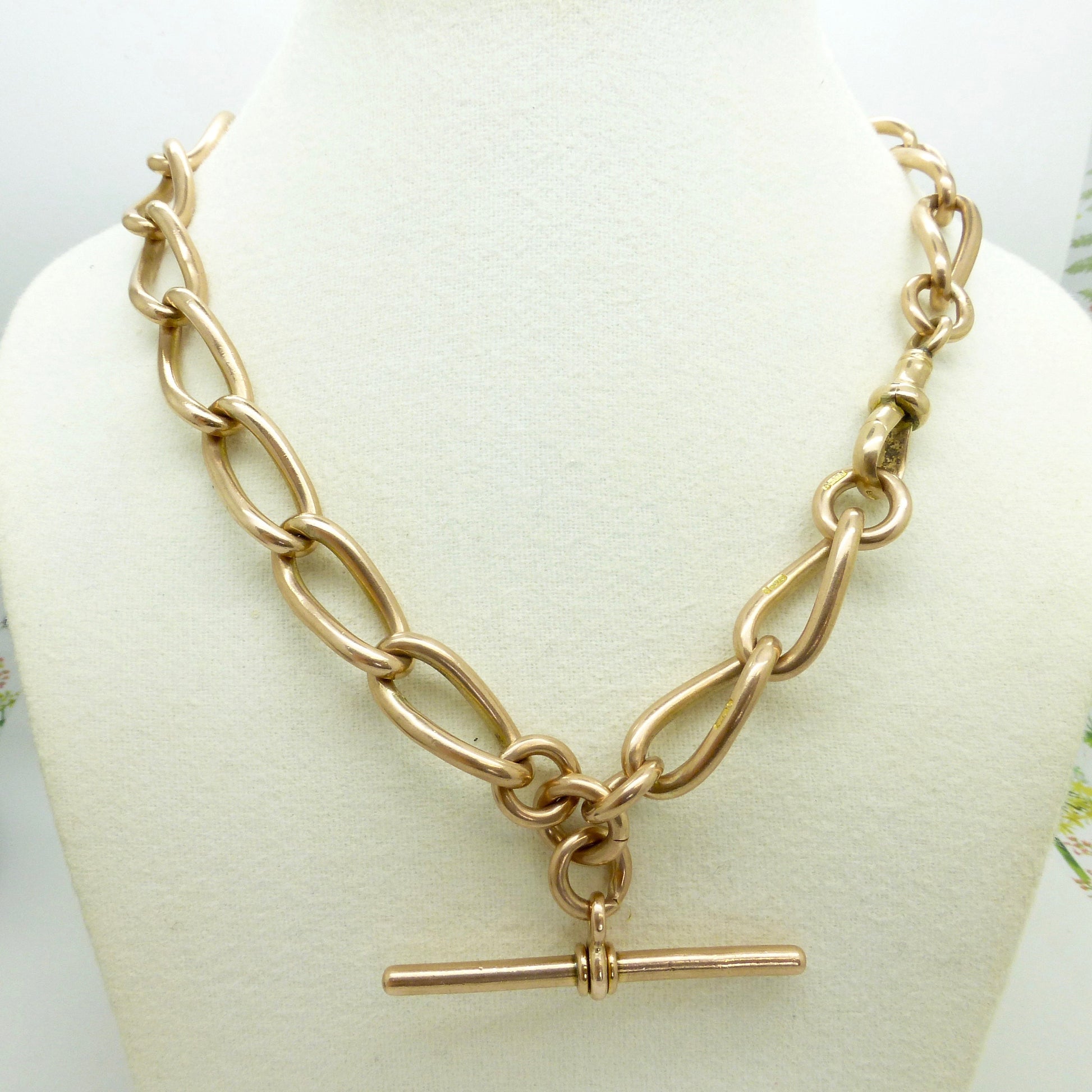 Antique Victorian 9ct solid rose gold heavy Albert watch/neck chain 14.5ins 60.6 grams