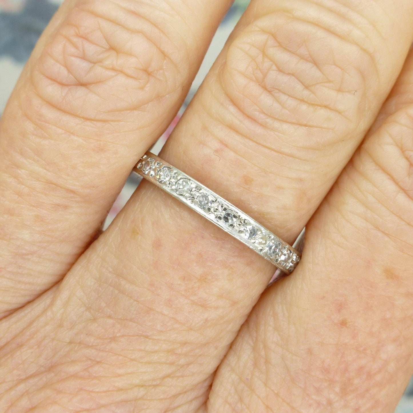 Art Deco 18ct white gold Diamond full eternity wedding band 0.75ct 1920's~Size P / 7.5