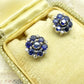 Vintage 18ct white gold Sapphire Diamond halo cluster stud earrings ~ With appraisal