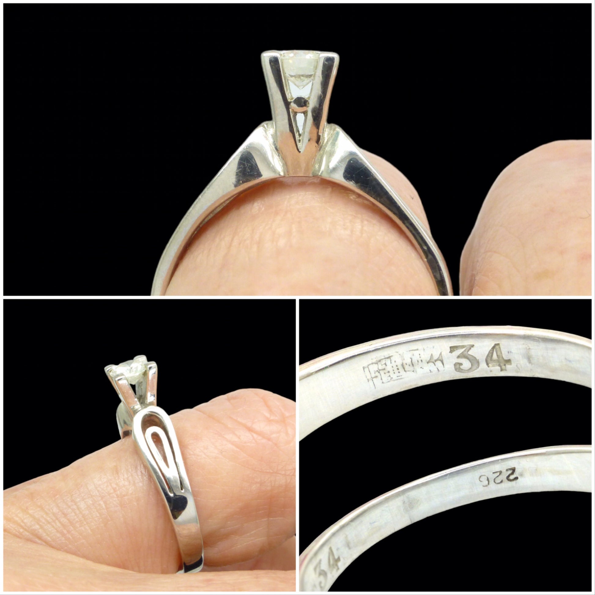 Vintage 18ct white gold high set diamond solitaire engagement ring 0.34ct