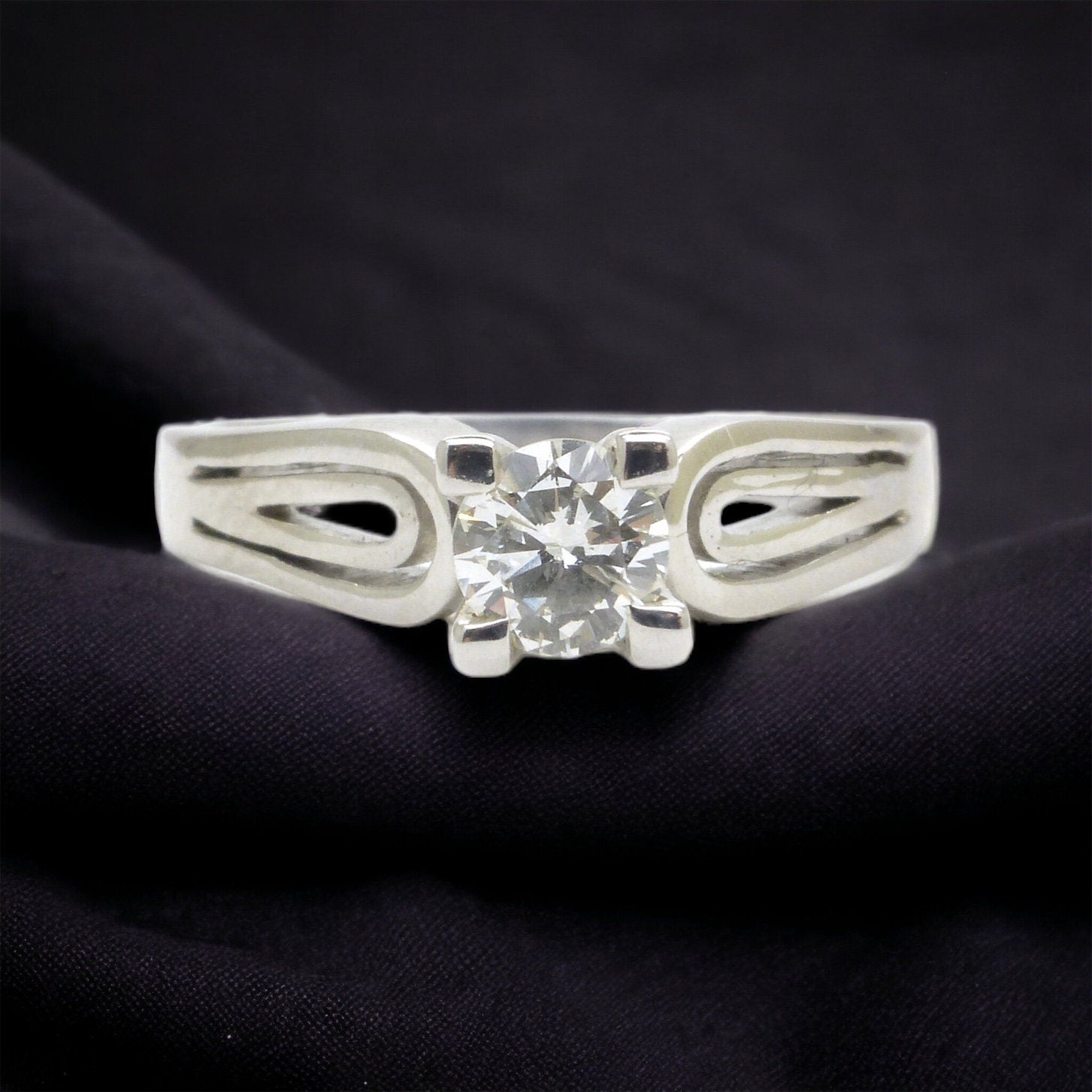 Vintage 18ct white gold high set diamond solitaire engagement ring 0.34ct