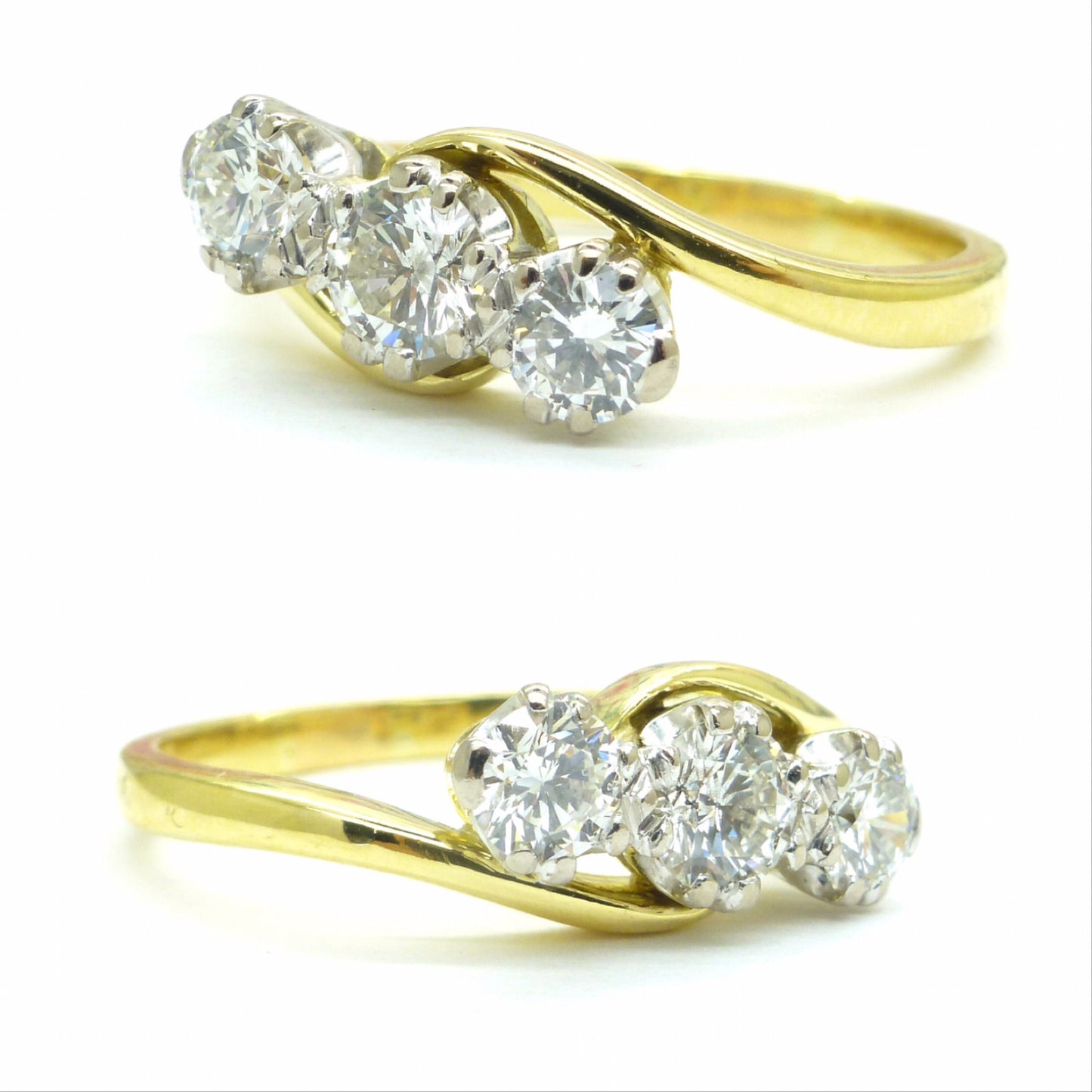 Vintage 18ct gold diamond three stone trilogy trinity twist ring by Fred E Ullmann 0.55ct