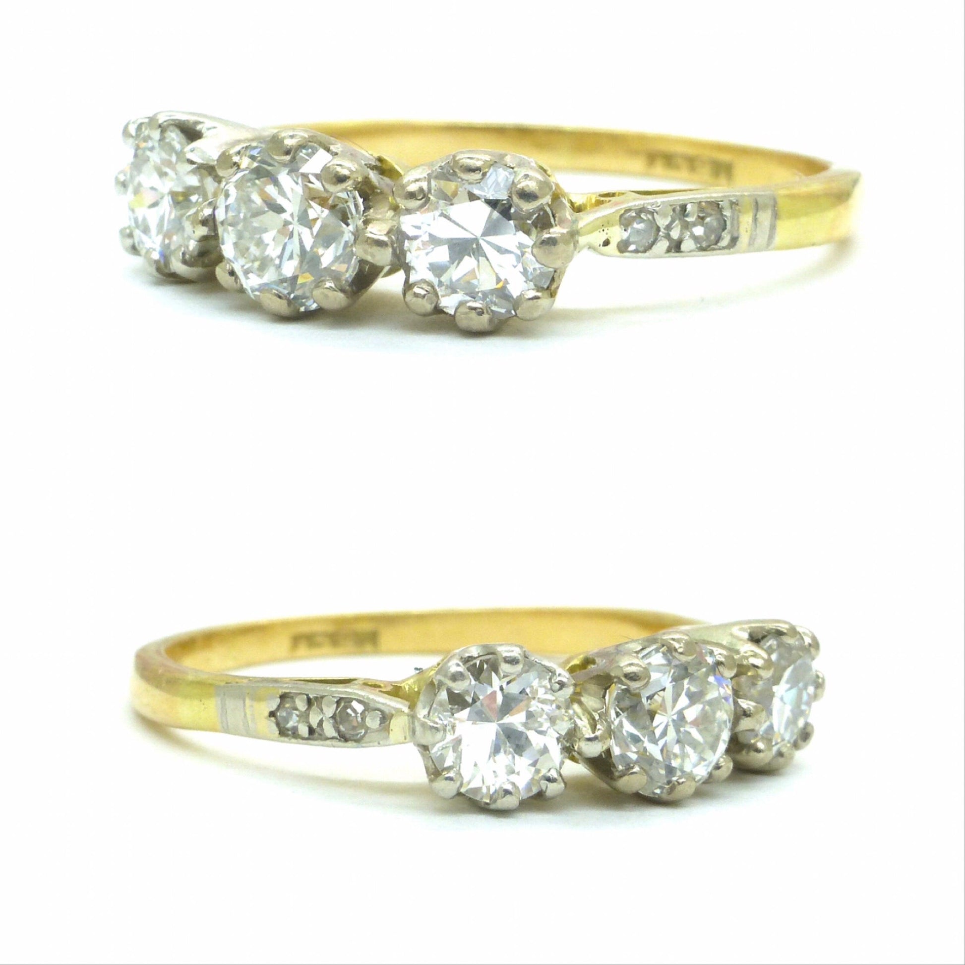 Antique Edwardian Old transitional cut diamond three stone trilogy ring 0.85ct c1910s ~ 1920's