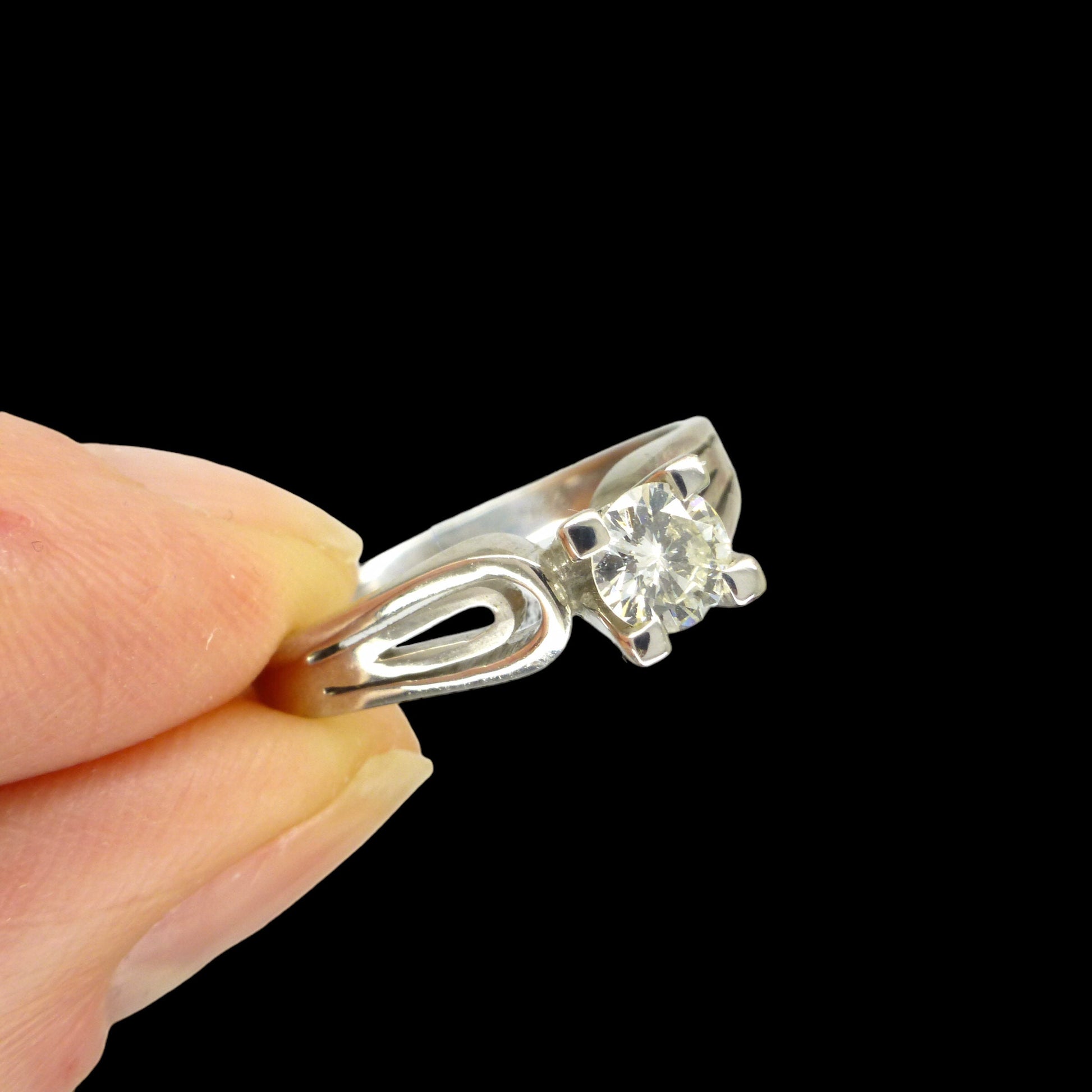 Vintage 18ct white gold high set diamond solitaire engagement ring 0.34ct