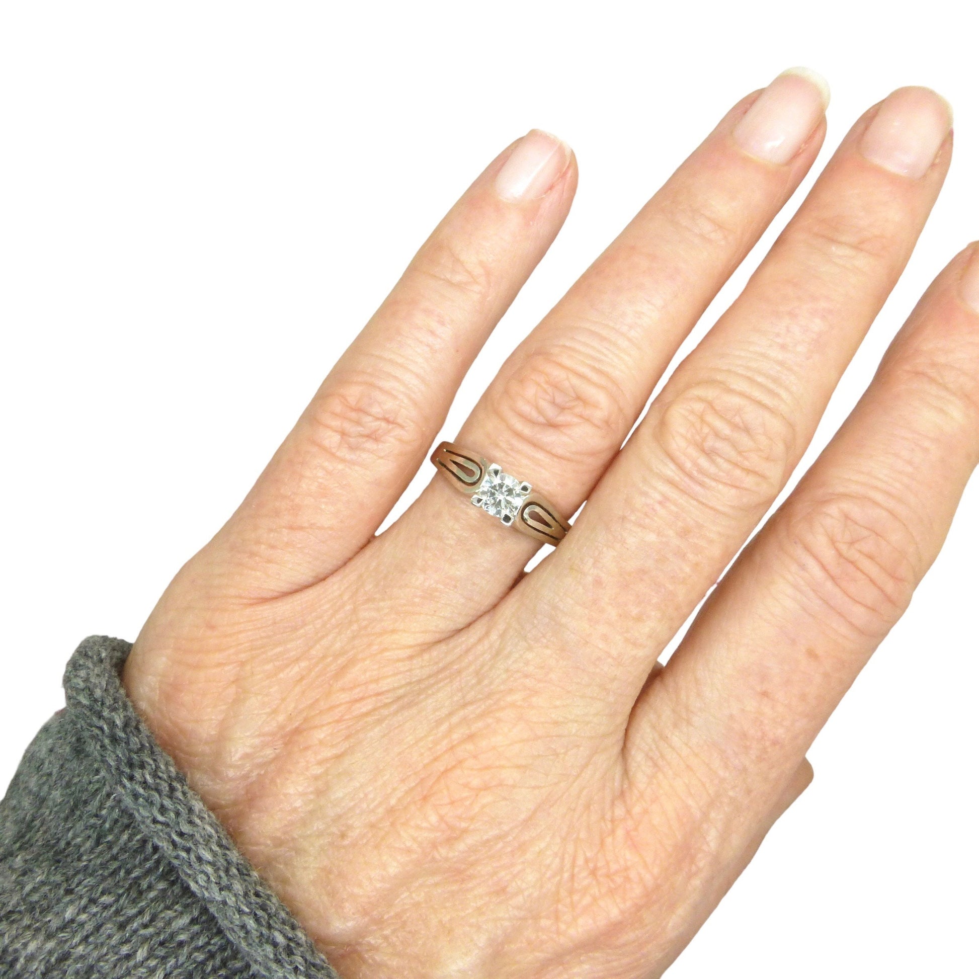 Vintage 18ct white gold high set diamond solitaire engagement ring 0.34ct