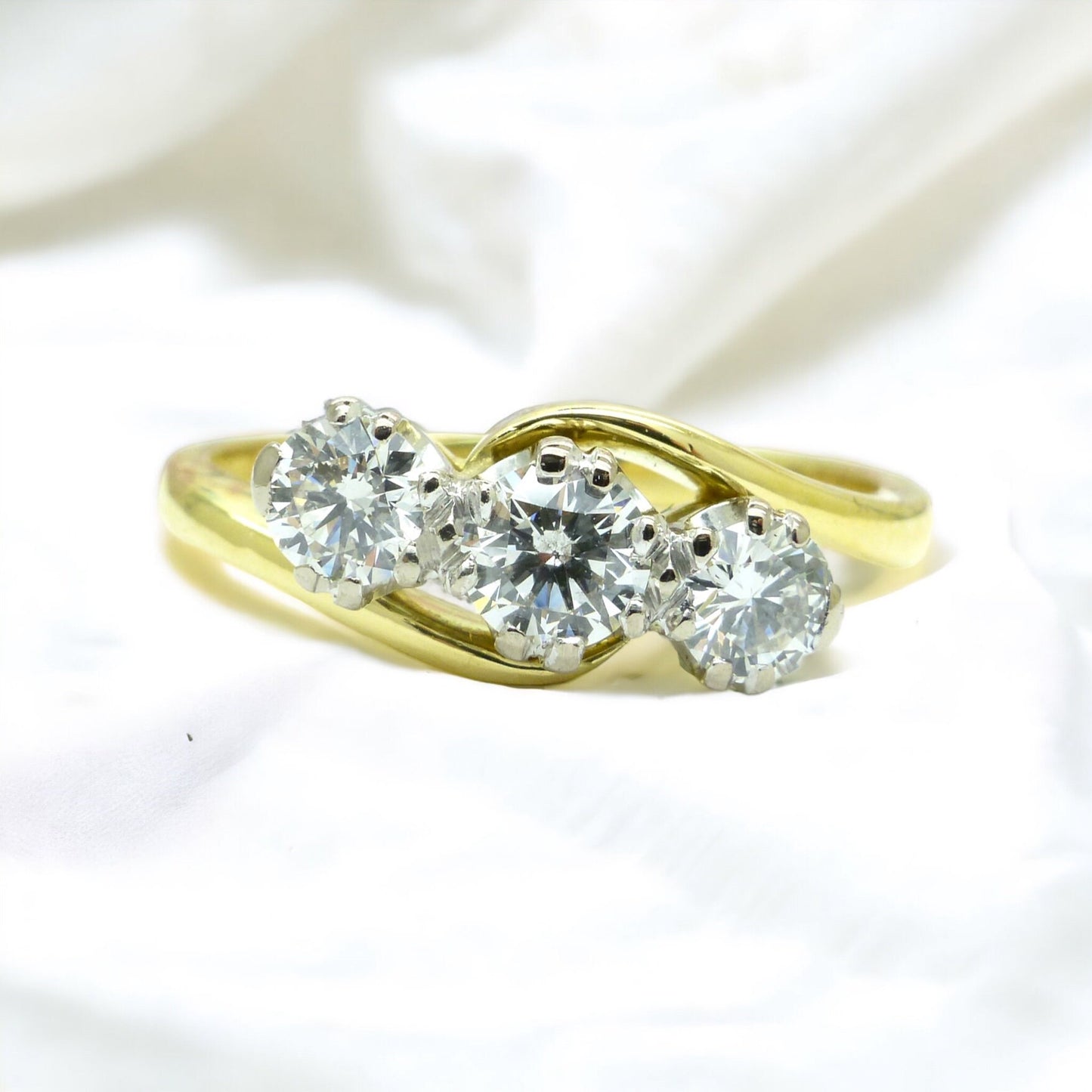 Vintage 18ct gold diamond three stone trilogy trinity twist ring by Fred E Ullmann 0.55ct